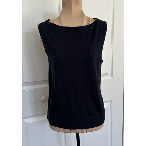 Madewell Merino Wool-Silk Blend Boat-Neck Sleeveless Knit Sweater Top Black Sz M - Picture 8 of 16
